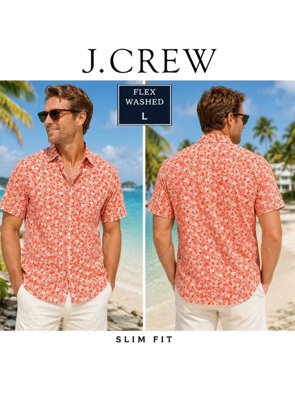 J. Crew Coral Floral Short-Sleeve Button-Down Shirt